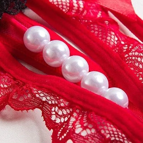 Vista 4 de Bragas sexys para mujer, tangas de encaje para mujer, tangas G con perlas y encaje
