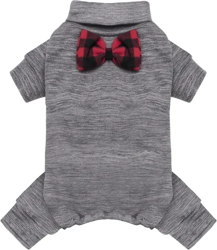 Vista 10 de KYEESE Pijamas para perros pequeños – Suéter elástico de cuello alto, abrigo de material súper suave y cálido con corbatín, pijama para perro
