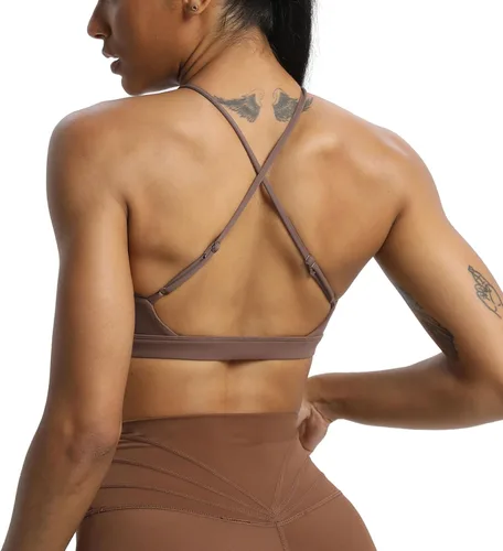 Vista 4 de Aoxjox Brasier deportivo de entrenamiento para mujer, Jamie Deep V Fitness sin espalda acolchado para entrenamiento, gimnasio, yoga