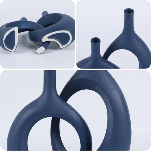 Vista 9 de Juego de 2 jarrones de cerámica azul, moderno jarrón azul marino para centros de mesa de comedor, decoración de casa de campo y hogar, particiones