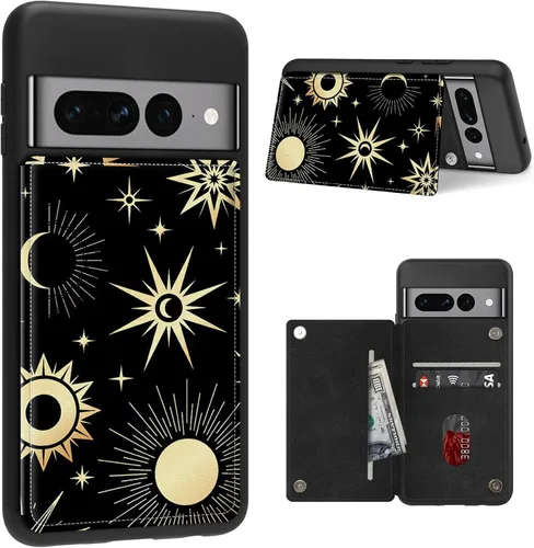 Vista 23 de Funda para Google Pixel 7 Pro con ranura para tarjetero, funda de piel sintética, doble cierre magnético y cubierta duradera de TPU a prueba