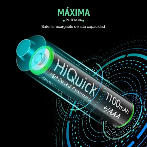 Vista 3 de HiQuick Pilas AAA recargables paquete de 8, baterías AAA triples NiMH de 1100 mAh precargadas