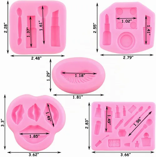 Vista 3 de ZiXiang Moldes de silicona con temática de maquillaje, moldes para fondant, para el día de San Valentín, beso labial, lápiz labial, perfume