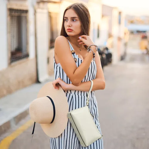 Vista 3 de Kattee Bolso cruzado de cuero genuino para mujer, bolso pequeño Beige