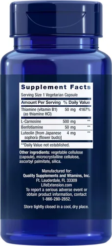 Vista 2 de Life Extension Super Carnosina, L-carnosina, luteolina, vitamina B1, apoyo muscular, recuperación del ejercicio, salud cardíaca, sin gluten, sin
