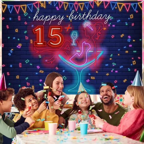 Vista 6 de Cartel de neón con texto en inglés «Happy 15» Birthday Girl Happy 15 Birthday Banner «Cheers to 15 años» de tacón alto, maquillaje para decoración