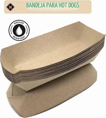 Vista 5 de Mr Miracle Bandeja de papel para perros calientes de 7 pulgadas en papel kraft. Paquete de 25. Desechable, reciclable y totalmente biodegradable.