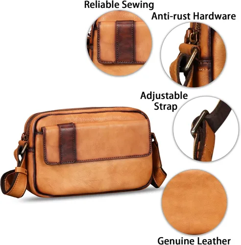 Vista 6 de IVTG Bolso de mensajero de cuero genuino para hombre, bolso cruzado de hombro, casual, bolsa de día para negocios, trabajo, diario, bolso