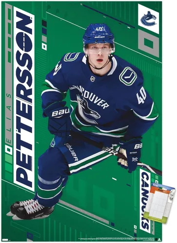 Vista 10 de Trends International NHL Vancouver Canucks - Póster de pared Elias Pettersson 19, 14.725 x 22.375 pulgadas, versión enmarcada de madera de granero