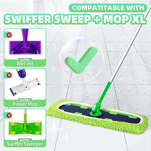 Vista 2 de Paquete de 4 almohadillas de felpilla reutilizables para trapeador Swiffer Sweeper, XL Washable Chenille Microfiber Mop Pads Green Wet & Dry