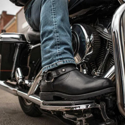 Vista 2 de Milwaukee Leather MBM9042 - Botas de motocicleta con arnés corto de cuero Ruf negro para hombre con cremallera
