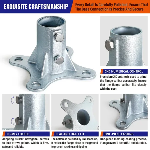 Vista 4 de 2Pack 2"(Actual: 1 7/8" DE) Soporte de base de poste de valla de eslabones de cadena con brida galvanizada