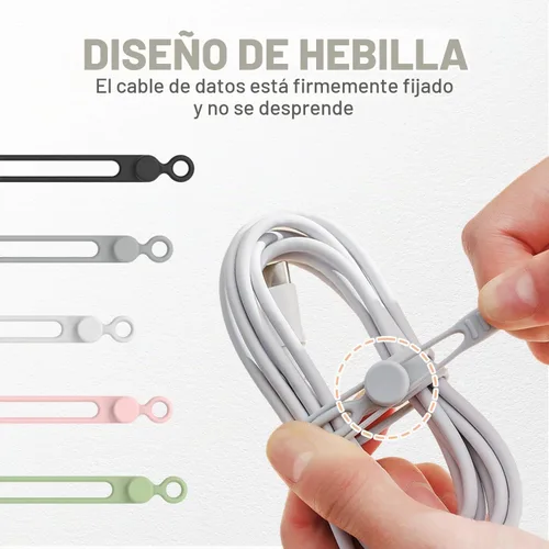 Vista 3 de Organizador de cables de datos, bridas de silicona actualizadas 2026, organizador de cables reutilizable, cable elástico multiusos para agrupar 18pcs
