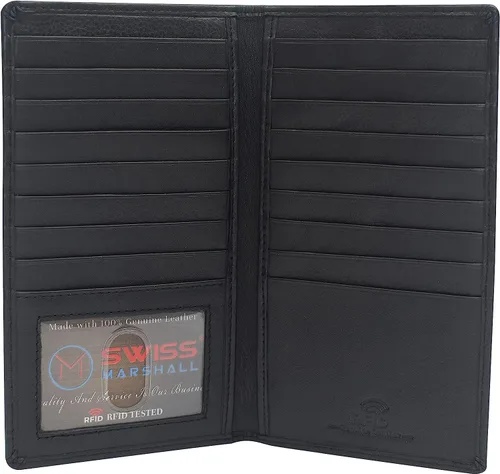 Vista 16 de Marshal Billetera de Cuero Bifold con Bloqueo RFID para Hombres y Mujeres Soporte de Cuero Genuino con 19 Ranuras, 2 Compartimentos para Billetes