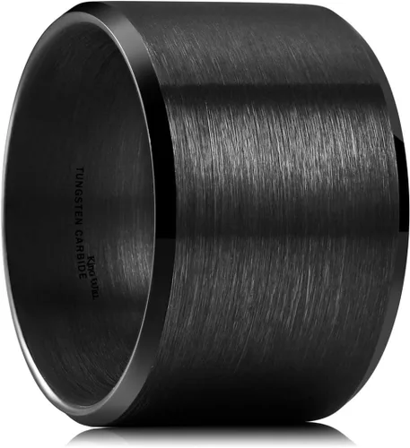 Vista 7 de King Will Anillo de tungsteno para hombres de King Will - Disponible en 6 mm a 10 mm, negro/plata, acabado mate, borde biselado pulido, ajuste