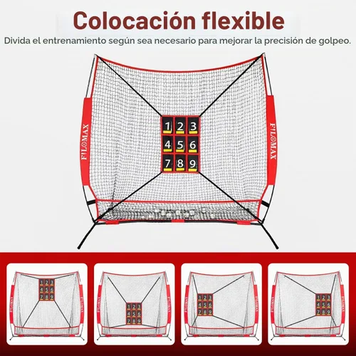 Vista 8 de Red de práctica de béisbol y softbol de 7 x 7 pies con zona de golpe numerada, red de entrenamiento de lanzamiento portátil resistente