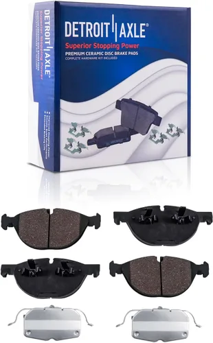 Vista 150 de Detroit Axle - Pastillas de freno para Ford F-150 99-03, 02 Lincoln Blackwood, Pastillas de freno de cerámica delanteras y traseras con repuesto