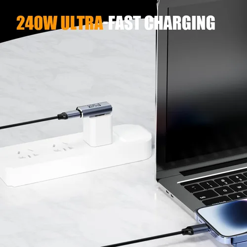 Vista 5 de BERLAT Adaptador USB C de 90 grados, USB C de ángulo recto de 240 W macho a hembra adaptador extensor para Steam Deck, ROG Ally, MacBook, tableta
