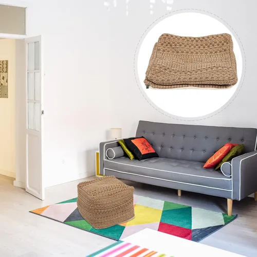 Vista 4 de Funda de puf cuadrada de lino y algodón, funda otomana extraíble para reposapiés, funda de cojín de asiento interior para sala de estar, dormitorio