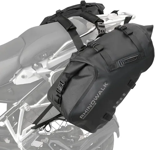 Vista 11 de Rhinowalk Bolsas de sillín impermeables antivibración para motocicleta, bolsas laterales para moto, bolsas de hombro para moto, alforjas de moto 18L
