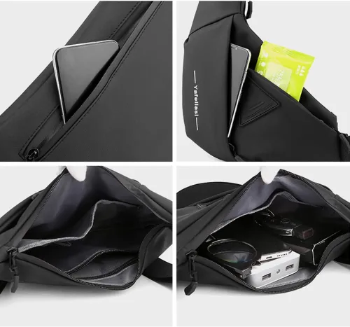 Vista 5 de Chiantera - Bolso cruzado pequeño para hombre, mochila de hombro casual para senderismo, viajes, correr, mochila de pecho (negro), Negro