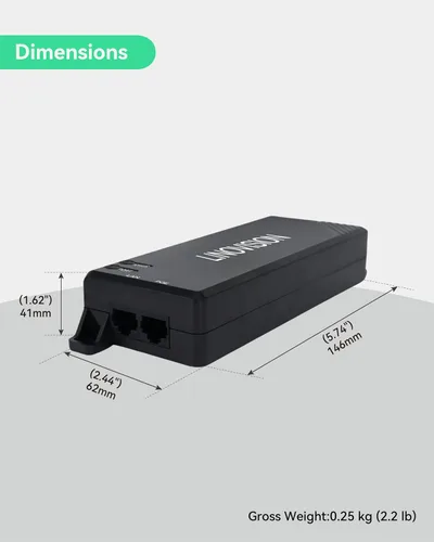 Vista 5 de LINOVISION Inyector pasivo del PoE del gigabit 90W, solo inyector del PoE