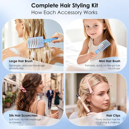 Vista 5 de Cepillo para el cabello, cepillo desenredante curvado y ventilado grande y Azul