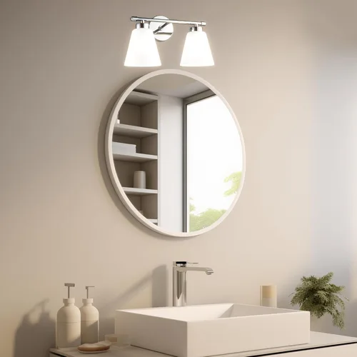 Vista 5 de Hamilyeah Lámpara de tocador moderna de cromo para baño sobre espejo, lámpara de tocador de 2 luces con pantalla de vidrio esmerilado, lámpara