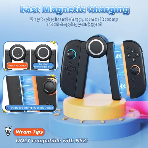 Vista 2 de [Upgraded 2.0] FASTSNAIL Charging Grip for Nintendo Switch 2 (2025), Strong Magnetic Grip Controller with 5-Levels Adjustable Rotation Positions for