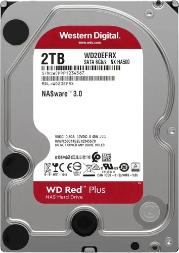 Vista 2 de Western Digital 2TB WD Red Plus Disco duro interno NAS HDD - 5400 RPM, SATA 6 Gb/s, CMR, caché de 64 MB, 3.5 pulgadas - WD20EFRX