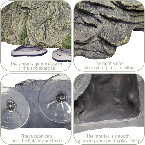 Vista 2 de PINVNBY Plataforma para tomar tortugas, piedra de resina, esquisto trepador de reptil, adorno de acuario, decoración de paisaje de roca con ventosas