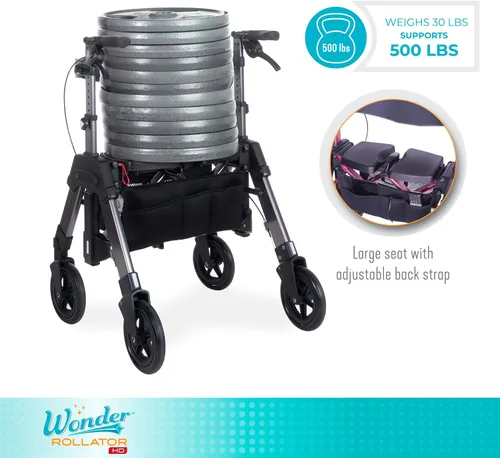 Vista 3 de Stander Rodillo Wonder de alta resistencia, andador plegable resistente para adultos, personas mayores, capacidad de peso de 450 libras, ruedas