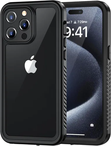 Vista 28 de Lanhiem Funda para iPhone 14, impermeable IP68 a prueba de polvo con protector de pantalla integrado, resistente a prueba de golpes de cuerpo Negro