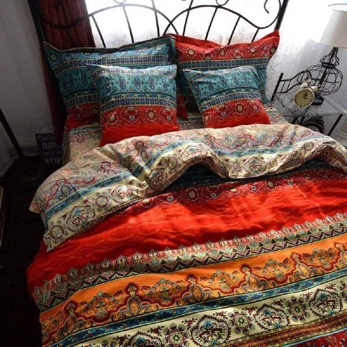Vista 2 de Dodou - Juego de ropa de cama estilo bohemio, juego de funda de edredón bohemio, juego de ropa de cama de 2 piezas (individual)