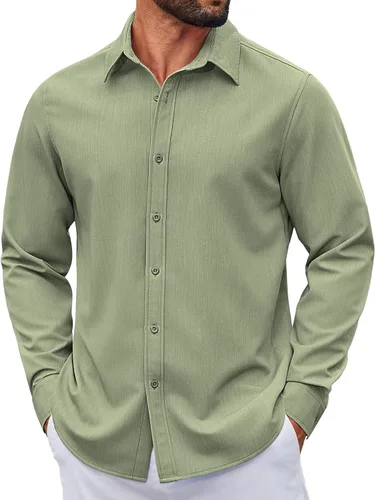 Vista 30 de COOFANDY Camisa de vestir casual de mezclilla con botones y manga larga para hombre