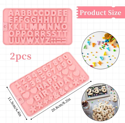 Vista 2 de 2 moldes de letras de silicona con números del alfabeto, moldes de caramelo de chocolate, antiadherentes, decoración de pasteles de feliz