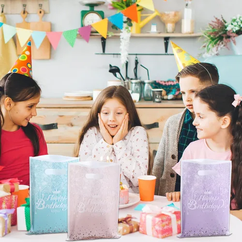 Vista 5 de Paquete de 30 bonitas bolsas de regalo para fiesta, 10 unidades, color verde azulado, 10 unidades, rosa, 10 bolsas de dulces de mampostería moradas