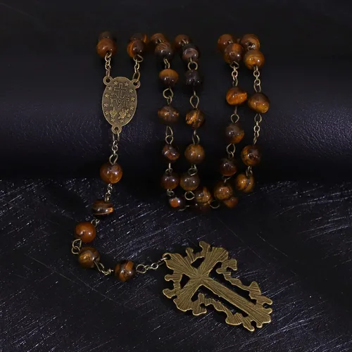 Vista 50 de KOMI Rosario de cuentas católicas para mujer, collar de cuentas de rosario con cruz de crucifijo, perlas de cristal, rosario, rosarios, católicos