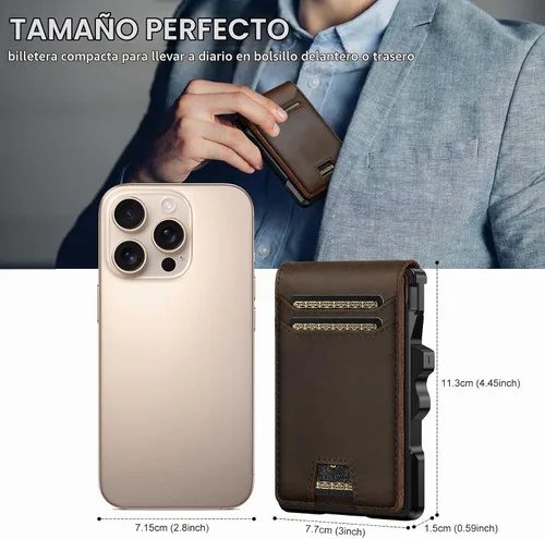 Vista 7 de furid Cartera de cuero genuino para hombres: billetera minimalista Café espresso de grano completo