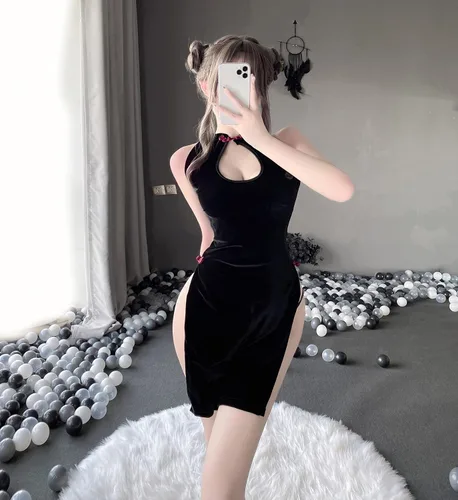 Vista 5 de SINGUYUN Vestido de lencería china Cheongsam con estampado retro, disfraz sexy de anime para mujer, traje de babydoll Qipao