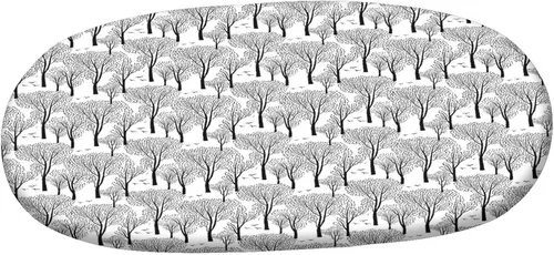 Vista 3 de Mantel ovalado ajustable de poliéster elástico para invierno, diseño de bosque abstracto monocromático, hojas y bosques, se adapta a mesas ovaladas
