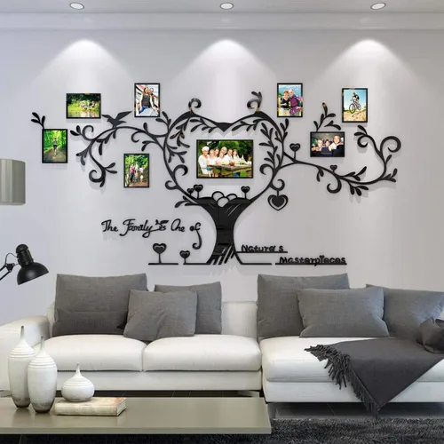 Vista 2 de DecorSmart Marco de fotos de árbol familiar de amor, collage extraíble 3D DIY acrílico decoración de pared pegatinas con cita inspiradora para sala