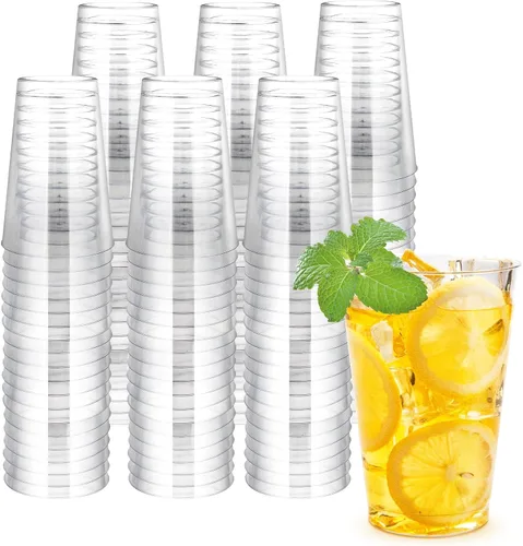 Vista 11 de Byvivace Vasos de plástico transparente de 12 onzas con borde dorado, resistentes y aptos para alimentos, desechables, copas de vino, copas de boda