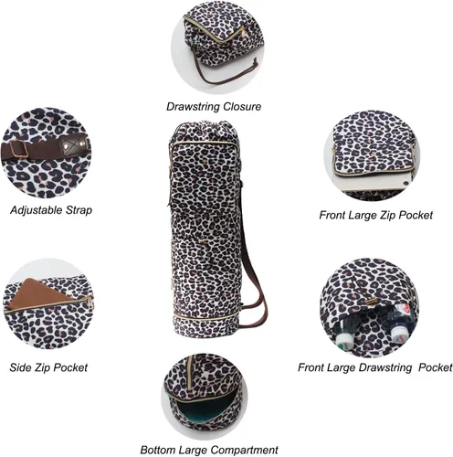Vista 4 de ESVAN Bolsa para esterilla de yoga con múltiples bolsillos. Bolsa de transporte con cordón para esterilla de yoga, Pilates, ejercicio. Bolsa