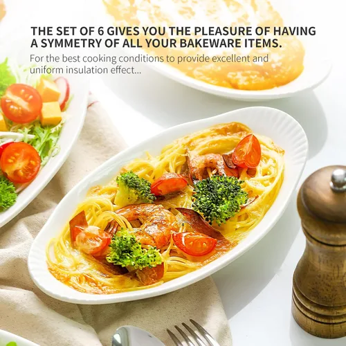 Vista 3 de NJCharms Platos Ovalados para Hornear Au Gratin Aptos para Horno y Cocción en Microondas, Plato de Cacerola Pequeña Mini de Porcelana Blanca, 9