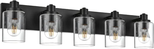 Vista 16 de Lámpara de tocador de baño de 3 luces de níquel cepillado, accesorios de iluminación sobre espejo con pantalla de vidrio transparente, modernos