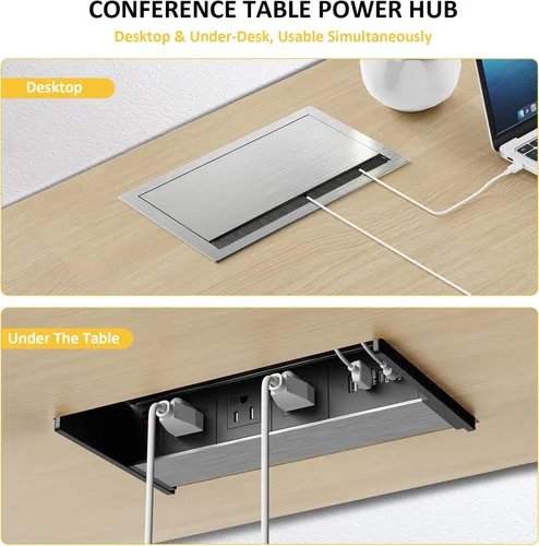 Vista 4 de Kungfuking Regleta de alimentación empotrable con USB C PD 30W, mesa de conferencias, caja de conectividad giratoria con interruptor y carcasa