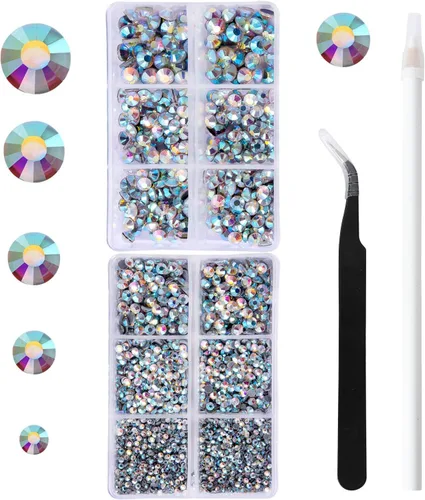 Vista 18 de 6796PCS Diamantes de Imitación Termoadhesivos de Aguamarina Piedras de Cristal de Vidrio para Tela Ropa Camisas Brillantes Parte Trasera Plana