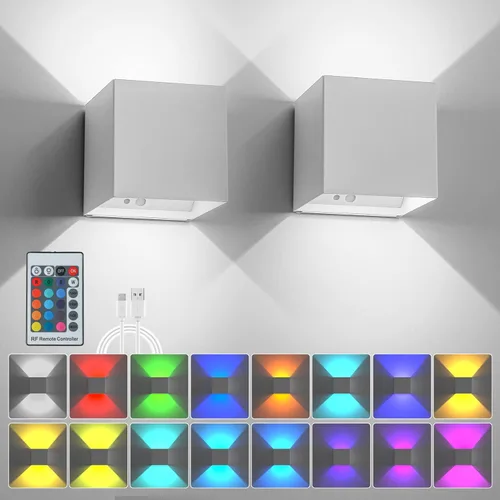 Vista 11 de Luz de Pared LED RGB, Aplique de Pared con Batería de 6000mAh, 16 Colores, Recargable, Control Remoto, Regulable, Magnética, Luz de Pared RGB-1