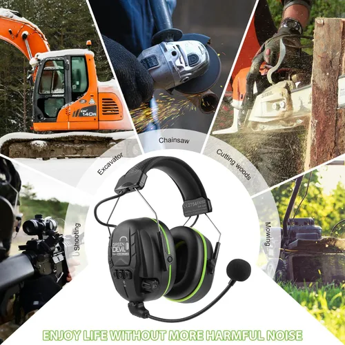 Vista 5 de GREEN DEVIL Auriculares Electrónicos Bluetooth de Protección Auditiva con Micrófonos de Brazo Articulado, Orejeras con Cancelación de Ruido de 27dB